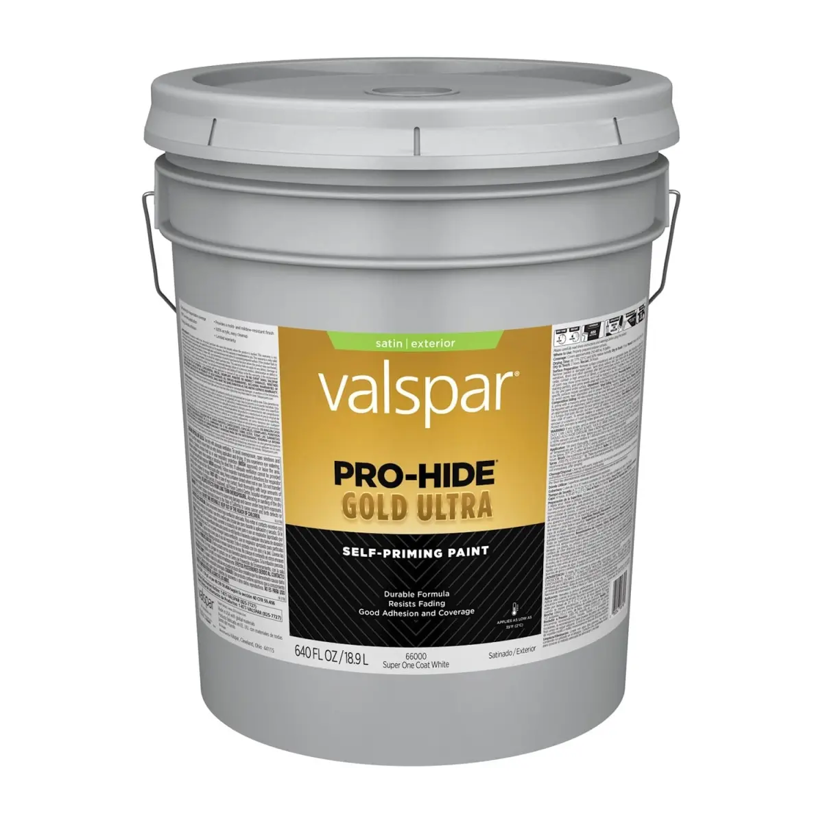 Valspar 028.0066000.008 Acrylic Latex House & Trim Paint - 5 gal, White, Satin, Greenguard Gold Certified, Hard Durable Finish, House Paint Interior, Indoor-Exterior Use