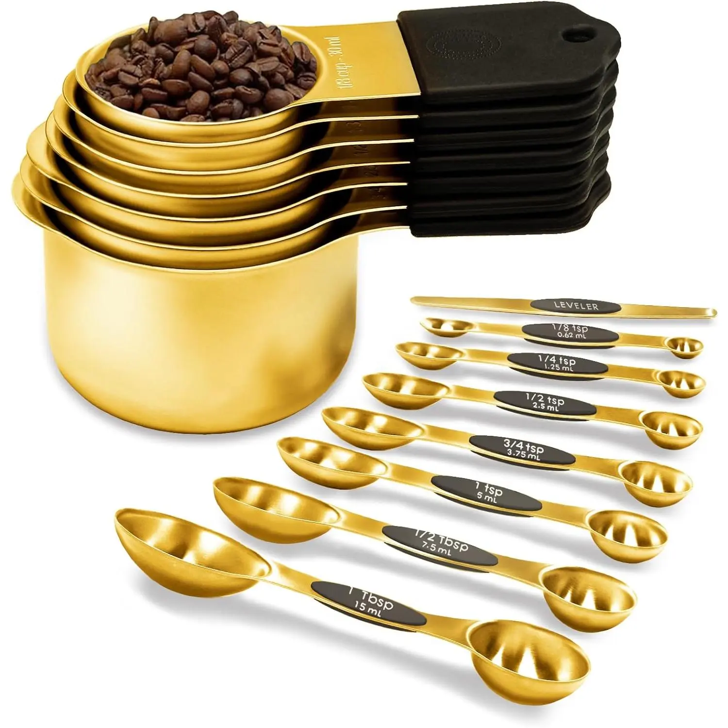 Measuring Cups and Spoons Set, Including 7 Stainless Steel Nesting  Measuring Cups & 8   Measuring Spoons with 1 Leveler for Cooking & Baking