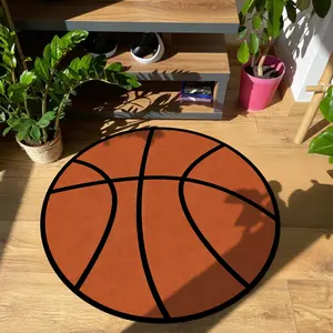 Creative Basketball Carpet Round Cartoon Pattern Rug, Circular Floor Mat for Bedroom Living Room Home Decor Chair Pad