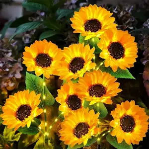 2pcs Solar Sunflower Lights 800mA Solar Garden Light with Real Looking Flowers Outdoor Waterproof Stake Lights for Back Yard Flower Bed Pathway Patio Porch Spring Decoration