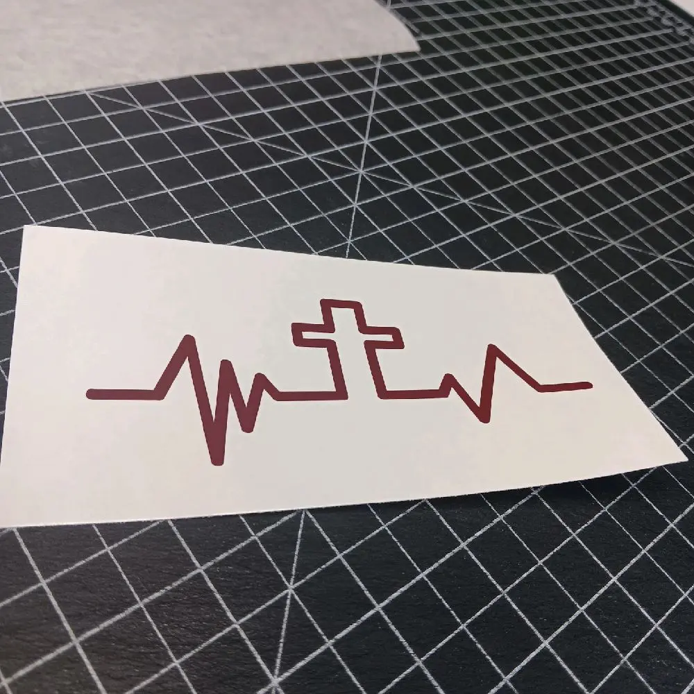 Cross Heartbeat Decal/Sticker - Personalize Your Car with Faith or Style