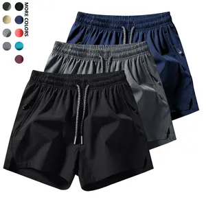 Men's 3 Pack Casual Summer Quick Dry Beach Shorts with Zipper Pockets, Drawstring Waist & Split Hem, Lightweight Breathable Comfy Shorts for Daily Wear, Running and Outdoor Activities