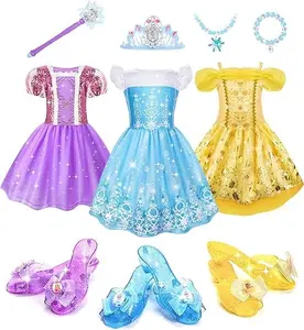 Summer Spring Gift  Princess Dress Up for Girls 3-6, Dress Up Clothes with Princess Shoes Toy, Christmas Birthday Gift for Toddlers Girls