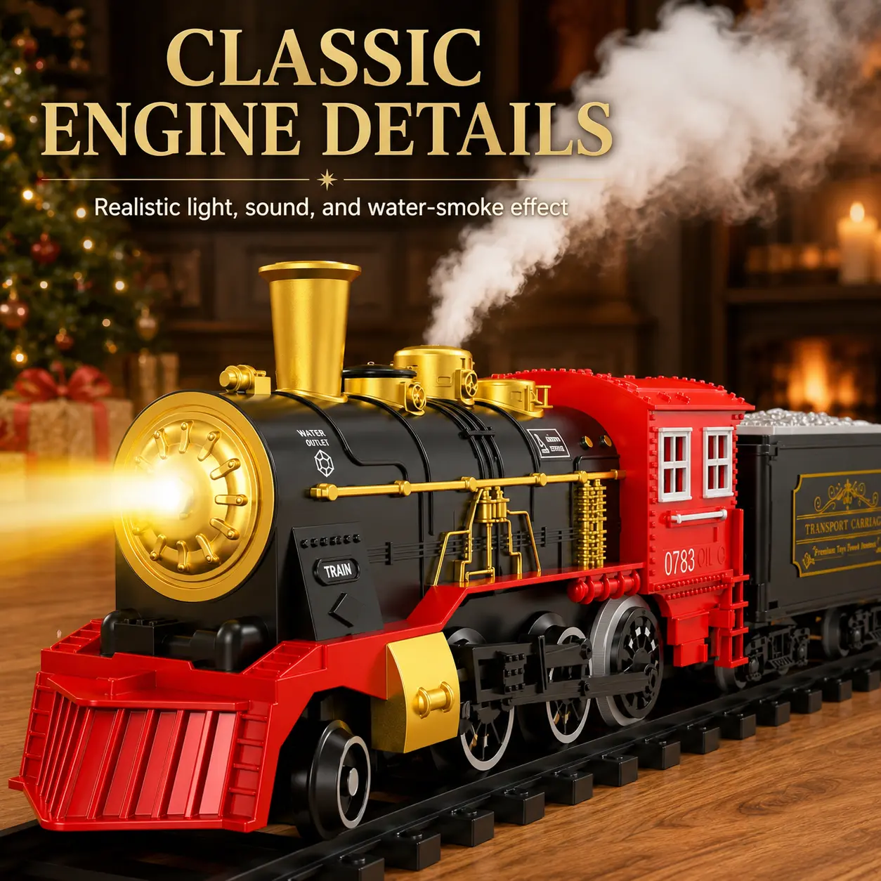 Remote Control Train Set for Kids, Electric Steam Locomotive Toy with Smoke Effects, Lights, Realistic Sounds & Assembly Tracks, Railway Playset Birthday Gift for Boys Girls 3+