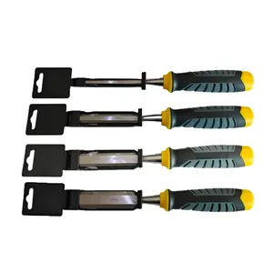 Professional woodworking tool, integrated handheld chisel with high-speed steel and rubber handle.
