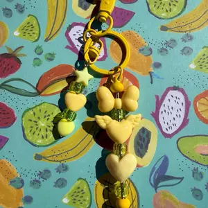 Yellow Keychain with Heart and Bow Design, Perfect for Keychains and Accessories