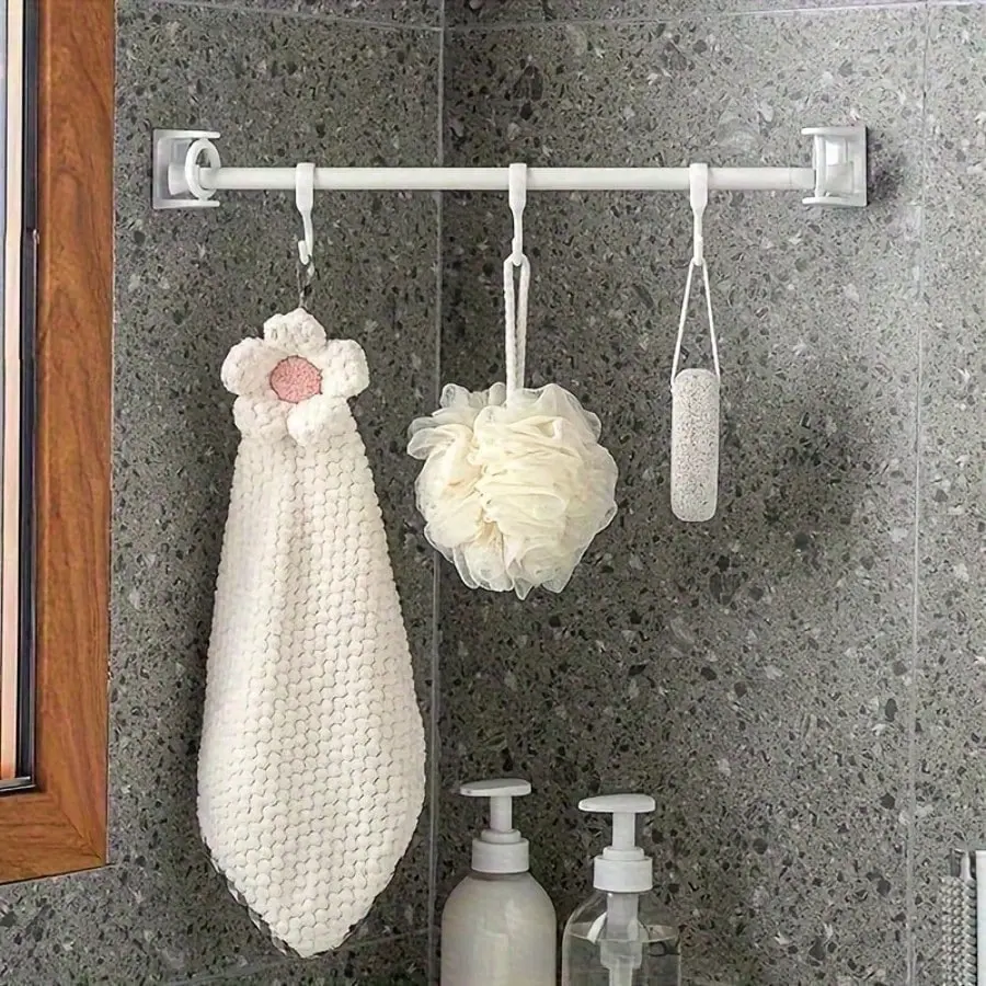 4 Packs 360° Rotatable Telescopic Rod Brackets With Strong Adhesive, No Drilling Required, Adjustable Length, Heavy Duty And Easy To Install, Suitable For Kitchen And Bathroom Towel Rods And Shower Curtain Rods