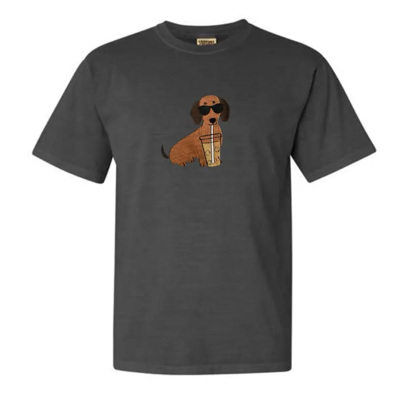 Cute funny dachshund iced coffee embroidered dachshund comfort colors T-shirt