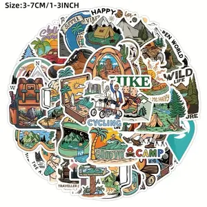 50 pack of wildlife, hiking, camping and outdoor activities stickers and decals. Great for Water Bottles. No Duplicates and Waterproof