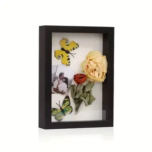 1/2/3pcs Large Shadow Box Frame 12x16/8x10 Inch Sturdy Artificial Wood Memory Display Case with Clear Plexiglass Cover for Photos Flowers Medals Memorabilia Vintage Black Finish Keepsake Holder Elegant Display Durable Construction