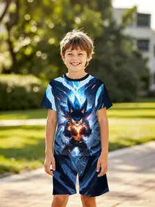 Boys' Shadow Sonic Cool Set, Summer Fashion Casual Short Sleeve Shorts, Breathable Skin-Friendly Two-Piece, Outdoor Sports Gift