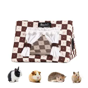 Guinea Pig Hideout with Curtain Enclosed No Bottom Bunny Bed Rabbit Beds Easy to Clean & Sturdy Durable Hedgehog Beds Small Animal Bed for Ferret Chipmunk Chinchilla Syrian Hamster Mouse Rat