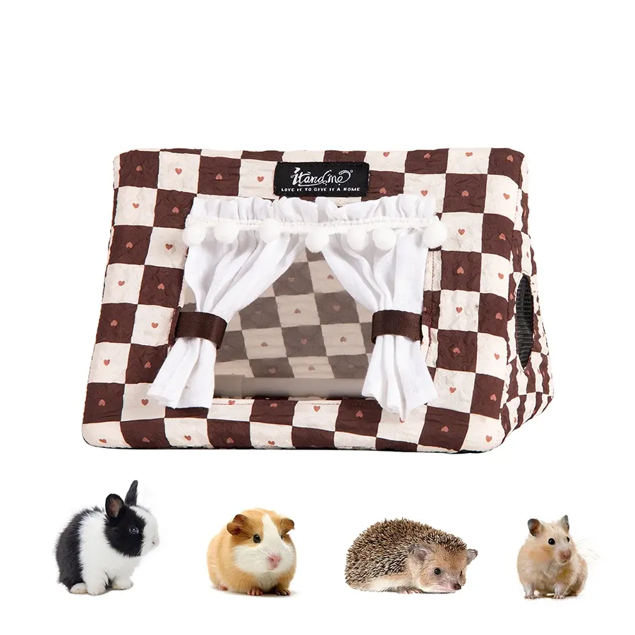 Guinea Pig Hideout with Curtain Enclosed No Bottom Bunny Bed Rabbit Beds Easy to Clean & Sturdy Durable Hedgehog Beds Small Animal Bed for Ferret Chipmunk Chinchilla Syrian Hamster Mouse Rat Guinea Pig Condo