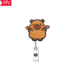 1PC Adorable Cartoon Capybara Trendy Cute Keychain Kawaii with Retractable Pull Tab Cute Animal-Style Pin Clip Perfect as a Gift