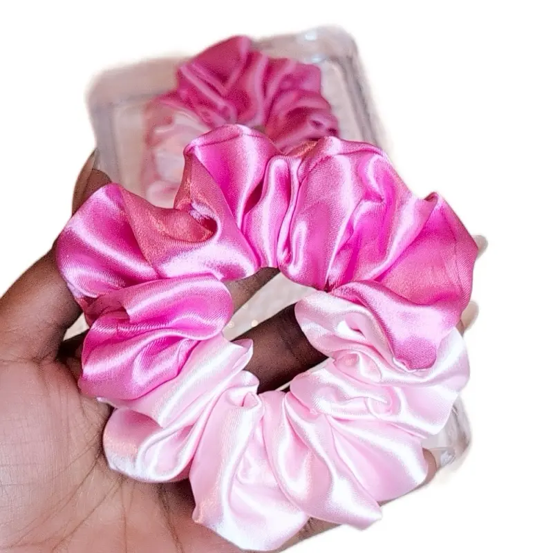 Premium Multi Color Satin Scrunchies - Pink, White & Silver, Soft and Elegant Design