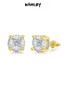 WANGXY Screw Back Earrings 14K Golden Plated 5A+ Cubic Zirconia Cluster Round Screw On Stud Earrings For Men Women Aretes De Hombre