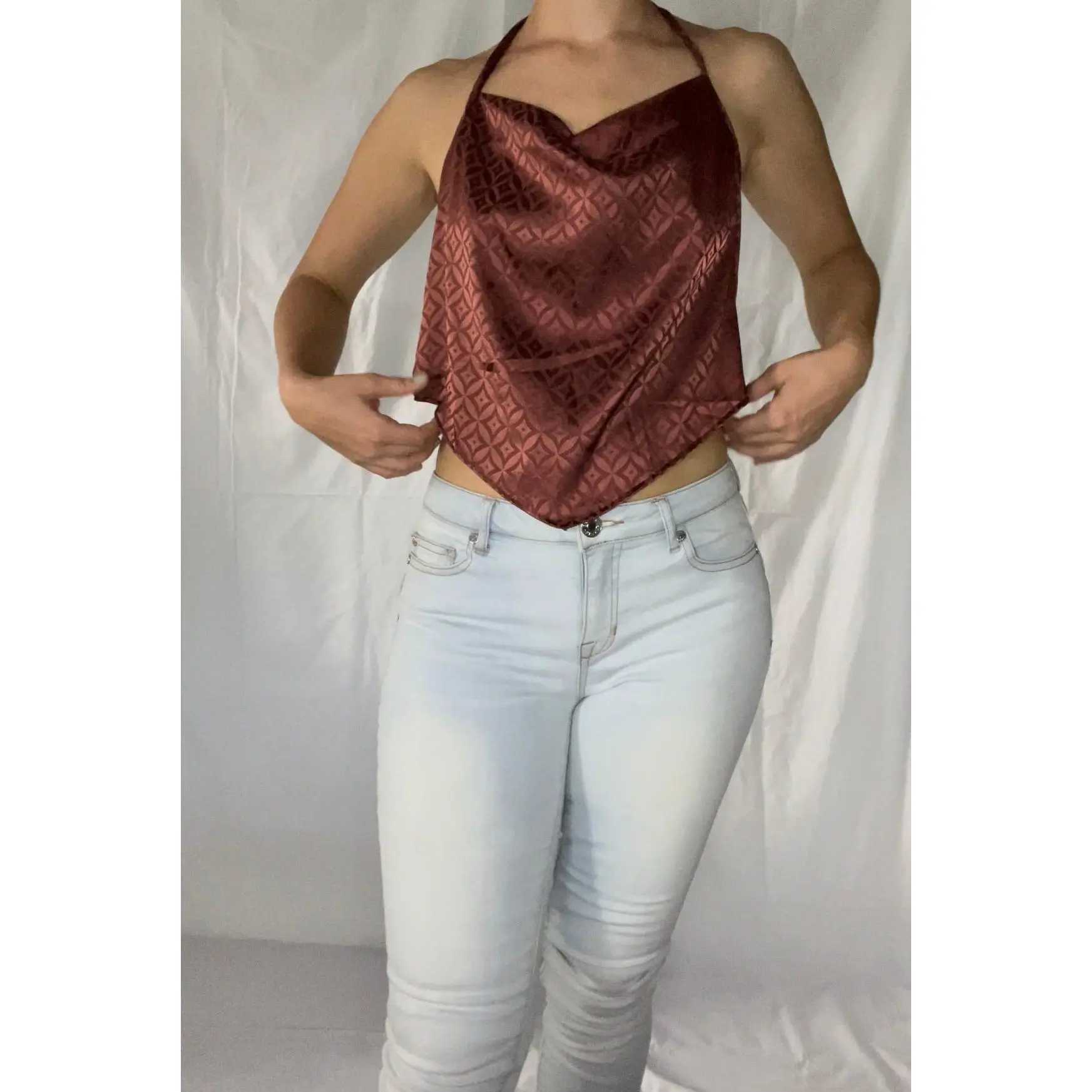 Bandana Crop Top, Cowl Neck Blouse, Triangle Shirt, Halter Top