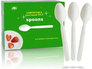 200 Count Heavy-duty Compostable spoons, BPI Certified Large Disposable Flatware Utensils Spoon