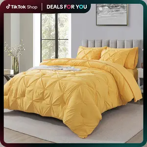 【Deals for you 】Cosybay 7Pcs Pintuck Comforter Set-Lightweight Comforter King size,Fitted Sheet,Flat Sheet,2 Pillow Shams,2 Pillowcases-Queen size Bedding Comforter Sets,Soft Fluffy Comforters Set for All Season-6pcs bed sheet Colorblock Patchwork