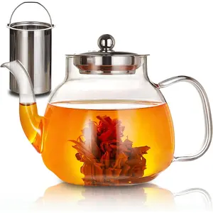 1100ml Glass Teapot with Removable Infuser,37oz Borosilicate Clear  Kettle,Stovetop Microwave Safe,Blooming and Loose Leaf  Maker