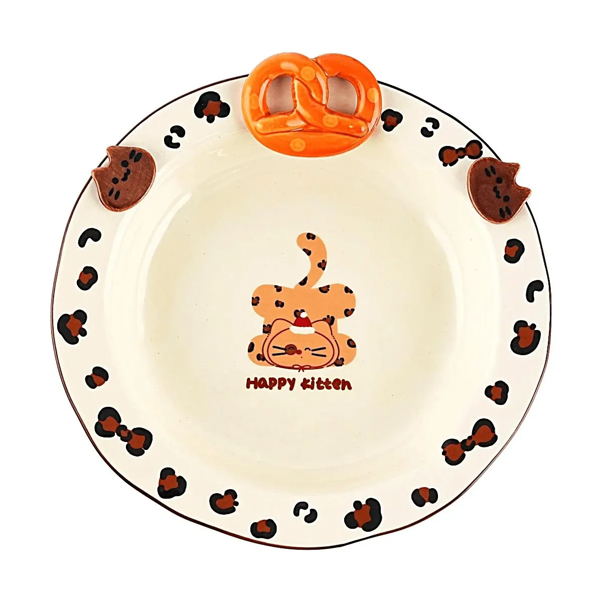 GLAZE STORY Leopard Print Cat 8-Inch Hand-Pressed Soup Bowl - Creative Ceramic Tableware for Kitchen & Dining