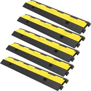 【DealsForYouDays】VEVOR Interlocking Rubber-PVC Cable Protector Ramp, 5-Pack 2-Channel Speed Bump with 11000lbs Load Capacity, Night-Visible Modular Wire Protector for Driveways, Concerts, Hotels, Warehouses, Schools