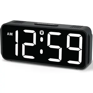 White Small Plug-in Digital Alarm Clock for Bedrooms Bedside, Tiny Electric Clock with Large Numbers Display, Battery Backup, 6 Dimmers, 5 Adjustable Alarm Volume for Desk Table, Digital Clock