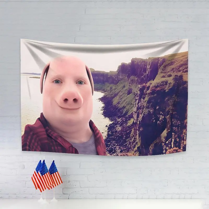 Funny John Pork Smile Light Velvet Peach Tapestry - Strong Long-Lasting Colorful Wall Decor, Whimsical Home Decoration, Room Decorations Accessory, Thoughtful Gift Ideas for Boyfriends, Dormitory Home Supplies, Indoors