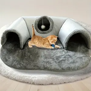 Bestselling 3-in-1 Comfortable Cat Tunnel Mattress - Play Mat with Non-slip Base and Warm Nest, Suitable for Small to Medium-sized Cats, Rabbits and Hamsters