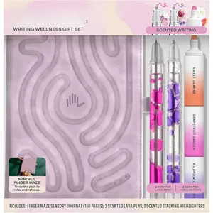 Writing Wellness  Set - Scented Writing Set Includes Finger Maze Sensory Journal, 3 Scented Stacking Highlighters & 2 Lava Gel Pens -  & Sensory Immersion