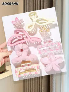 8 pieces [pink girl heart hairpin set] a variety of cute shapes (flowers/love/bow) ins wind sweet girl headdress high color value Joker clip side clip
