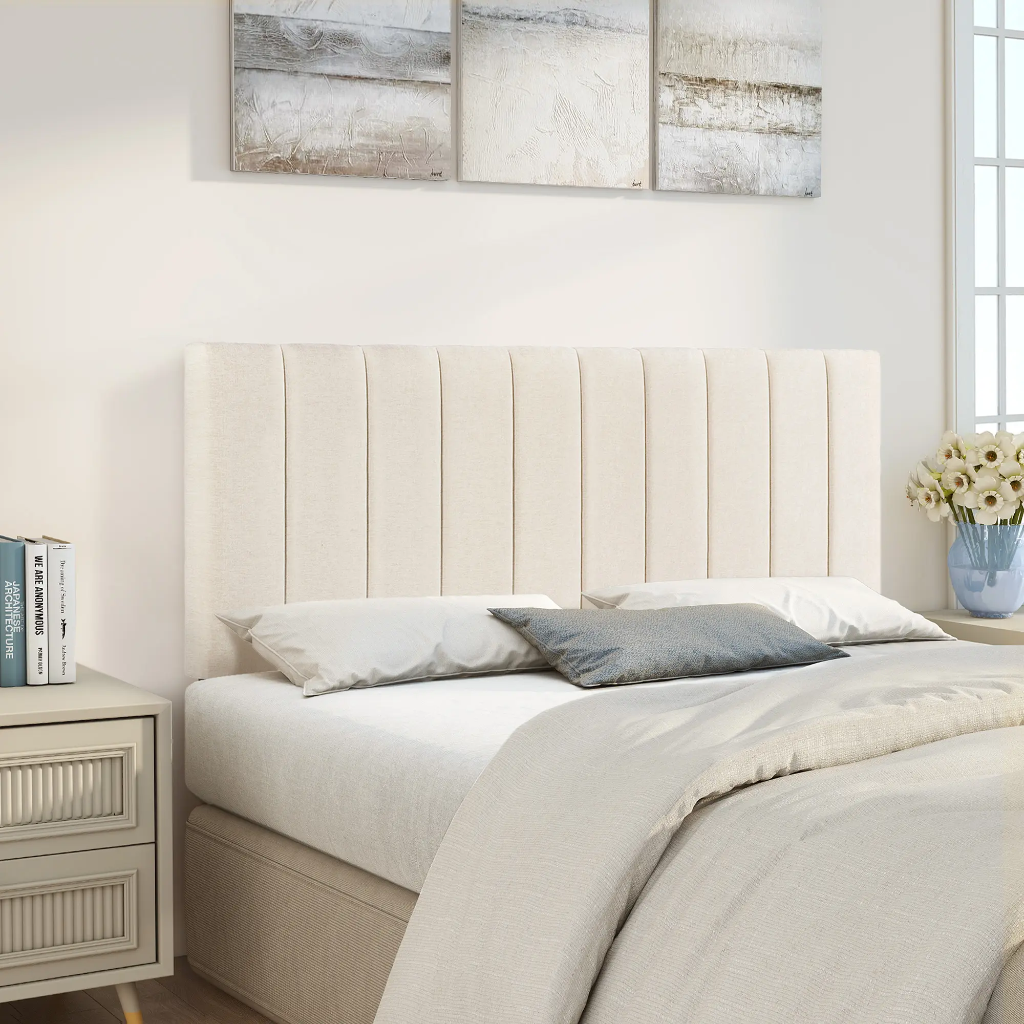 Vertical Channel Upholstered Headboard for Full, Queen, King & California King Beds, Adjustable Height Design, Wall Mount or Bed Frame Installation