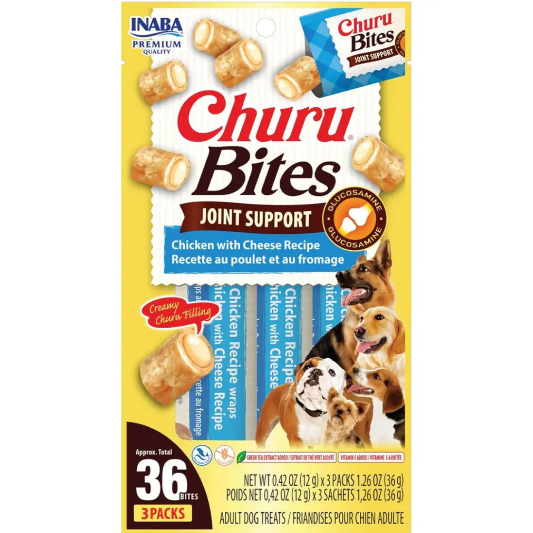Inaba Churu Bites Glucosamine Joint Support Dog Treats - Bite-Sized, Grain-Free, Soft Textures (3 Packs per Box)