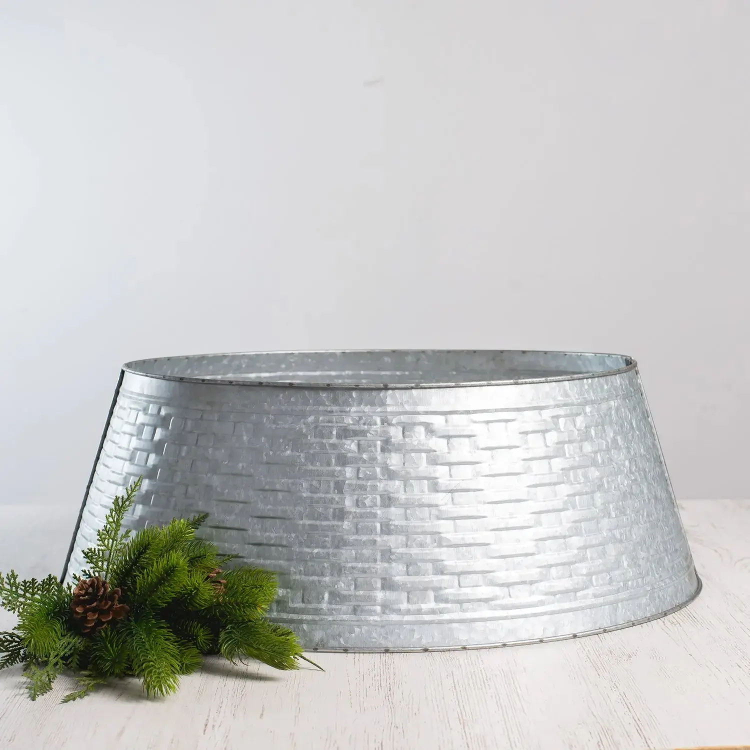 Textured Galvanized Metal Christmas Tree Collar