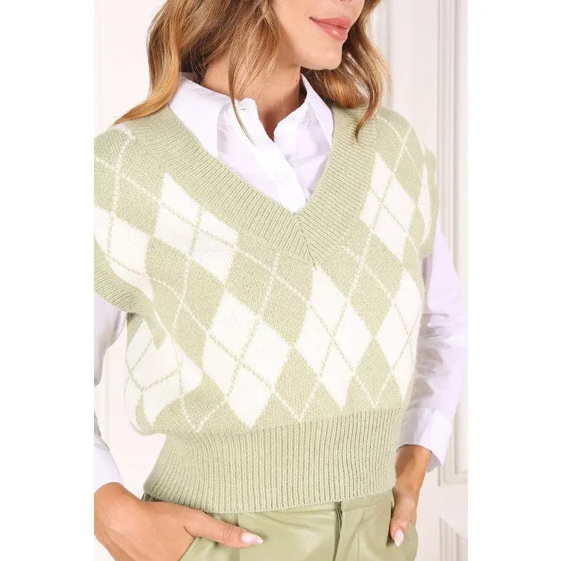 Knitted argyle sweater vest