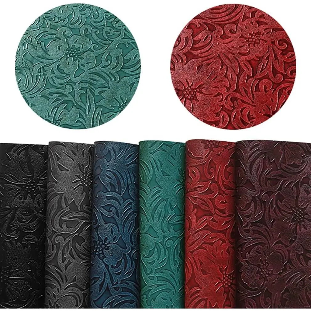 6 count Embossed Faux Leather Sheets Vintage Floral Pattern Synthetic Leather Fabric for Purse Wallets Jewelry Making DIY Handmade Materia
