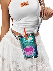 Cute Silver Color Straw Drink Shape Women's Crossbody Bag, Unique Cartoon Design Shoulder Bag, Halloween Music Festival Christmas Gift