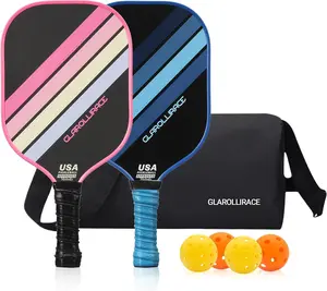 Glarollirace PRO Pickleball Paddles Set of 2 Fiberglass Pickleball Rackets,4 Ball,Carrying Bag | USAPA Approved