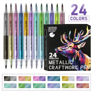 Dual-Tip Metallic Marker Pens, Dual Tip Acrylic Paint Pens Markers Set for Black Paper, Scrapbooking, Rock Painting, Wood, Canvas, Stone, Glass, Ceramic, DIY Crafts Making Art Supplies Artist coloring Multicolor