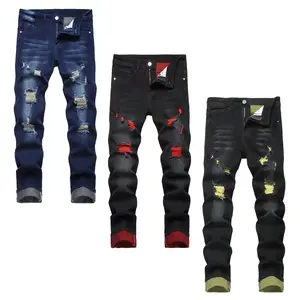 JUNBAOSS Men's Multi Pack Slim Fit Stretch Jeans Colored Ripped Jeans for Men, Casual Fashion Straight Leg Comfort Flex Waist Skinny Denim Pants, Menswear Trouser Streetwear Motocross Jeans with Plain Pockets