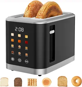 Touch Screen Toaster 2 Slice Digital Timer Toasters with 6 Bread Types &  6 Shade Settings Smart Extra Wide Slots Bagel Defrost Reheat Cancel Function Bread Machine Home Cooking