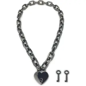 Padlock Necklace Chain Collar Choker with Two Keys and Box for Women, Men and Pet