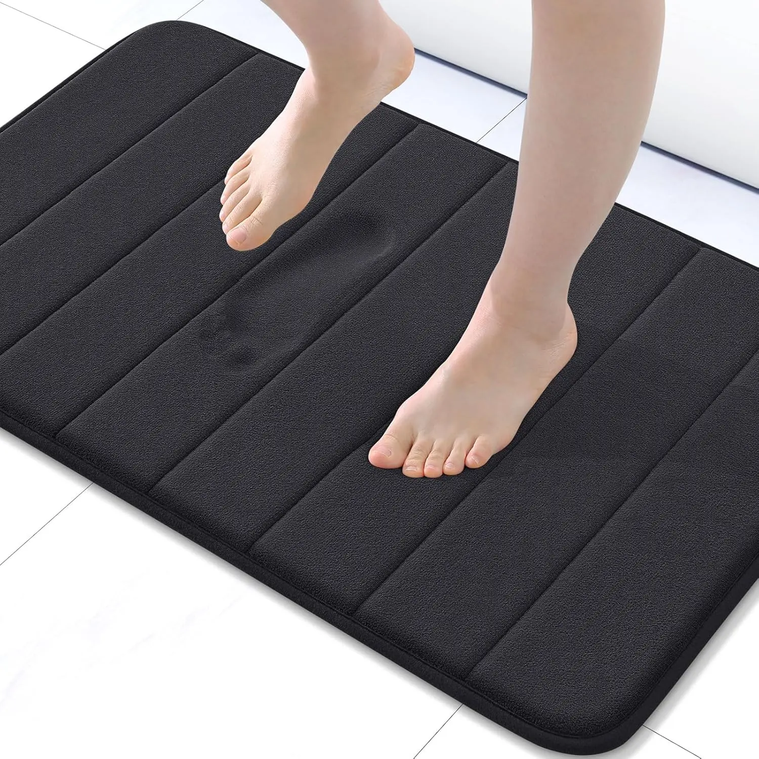 Memory Foam Bath MatUltra Soft and Non-Slip Bathroom Rugs, Water Absorbent and Machine Washable Bath Rug for Bathroom, Shower, and Tub, Black