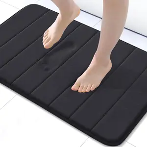 Memory Foam Bath MatUltra Soft and Non-Slip Bathroom Rugs, Water Absorbent and Machine Washable Bath Rug for Bathroom, Shower, and Tub, Black