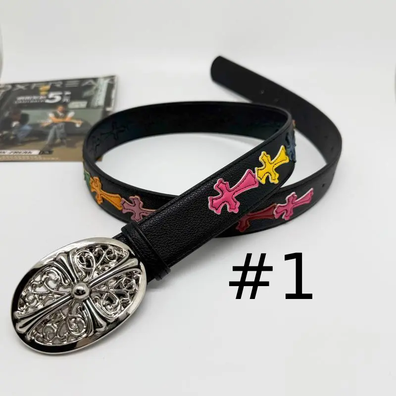 Vintage Black Cross Buckle Belt, Adjustable PU Leather Belt with Colorful Cross Accents, Gothic Style Fashion Waist Belt