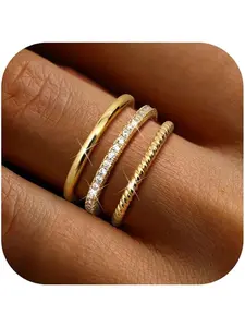 3Pcs Gold Rings for Women Girls 14K Gold Filled Rings Set Stackable Knuckle Finger Rings Engagement Rings Promise Ring Wedding Band Rings Thumb Rings for Women Ladies Rings Jewellery Fashion Stackable Rings