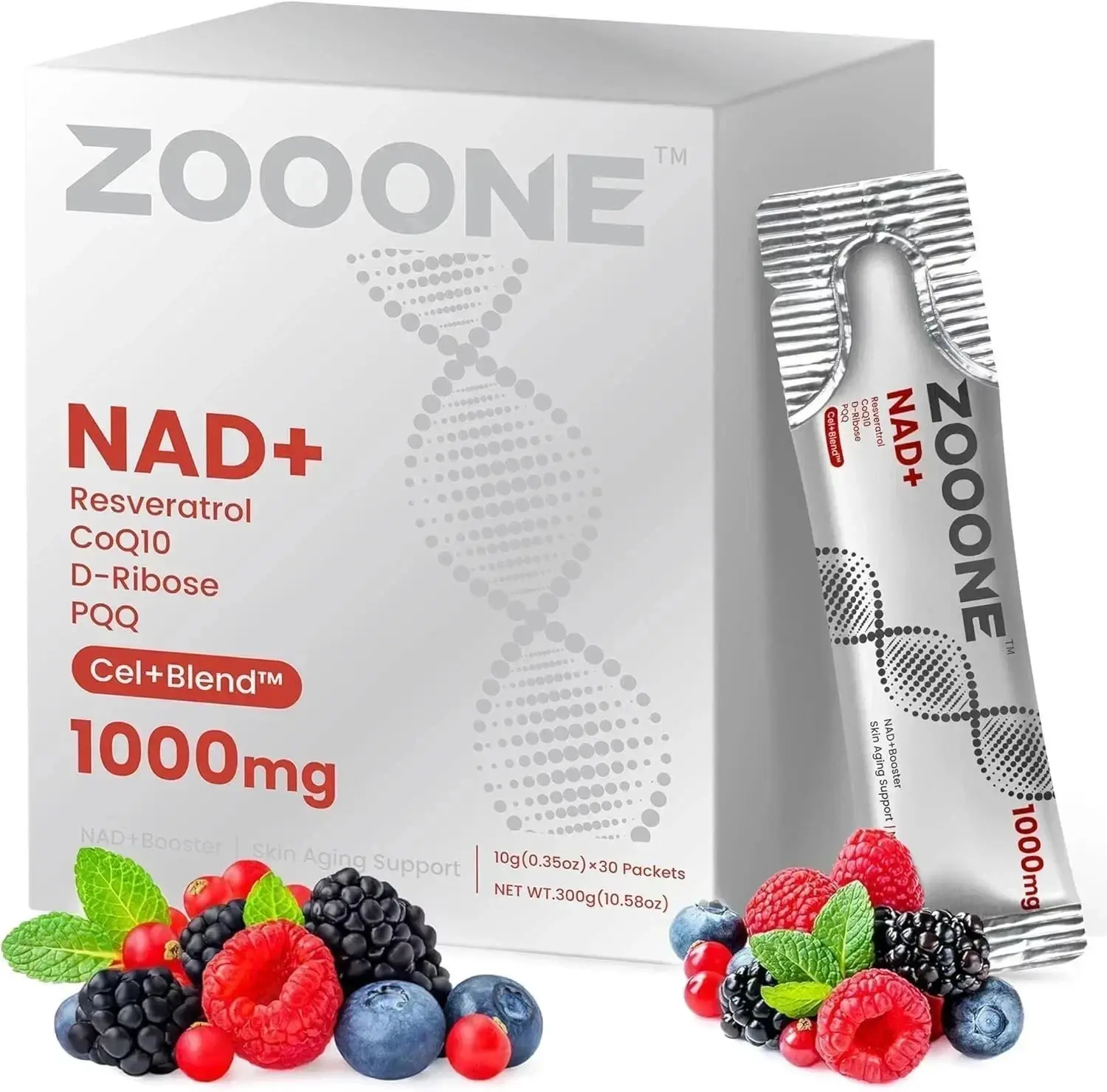 ZOOONE NR1000 NAD+ Berry Flavor Drink Mix-30 Packets Lutein-Healthy Skin