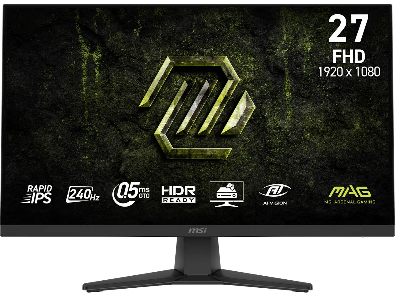 MSI MAG 272F X24 27" FHD Gaming Monitor 1920x1080 240Hz 0.5ms HDR Ready FreeSync Premium Rapid IPS Anti-Glare HDMI 2.0b DisplayPort Height Adjustable VESA Mount