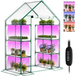 Lilypelle Indoor Mini Greenhouse with Grow Lights, 4/5 Tier Plant Shelf with Zippered PVC Cover, Seed Starting Rack with 3 Light Modes, 10 Brightness Levels & Timer Function