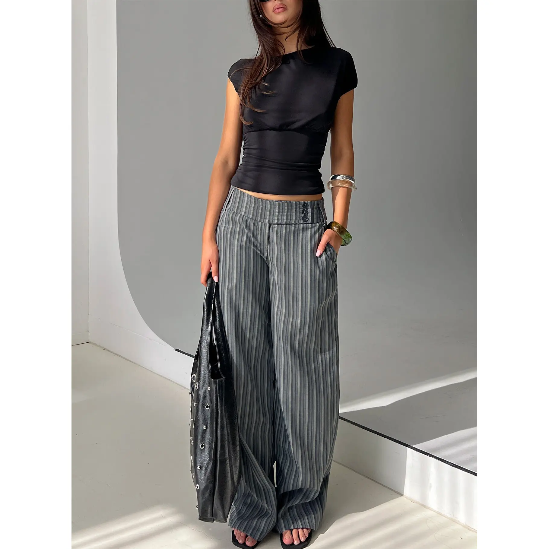 Cedars Low Rise Pant Grey Stripe